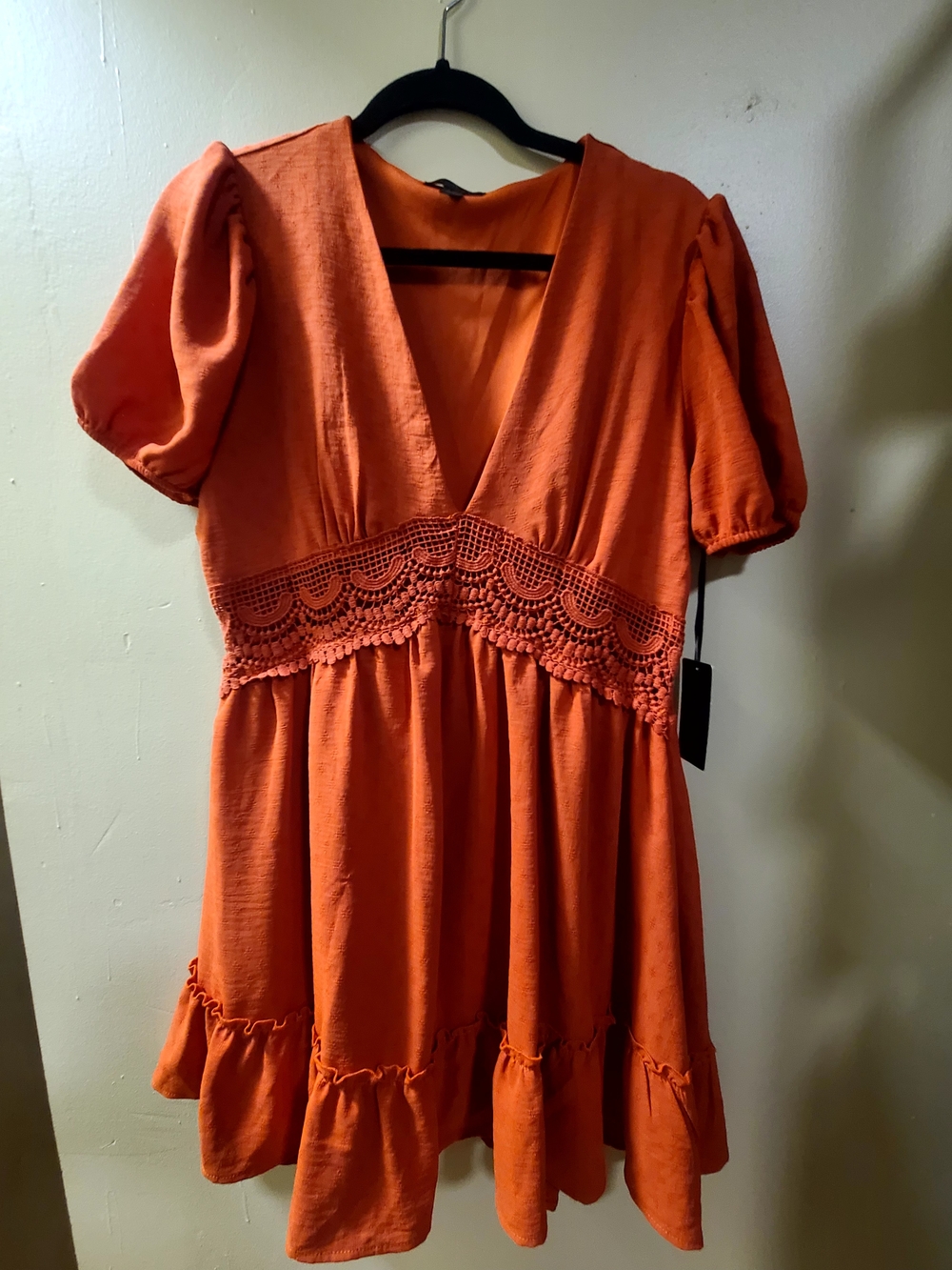 Orange Crochet-Waist Mini Dress